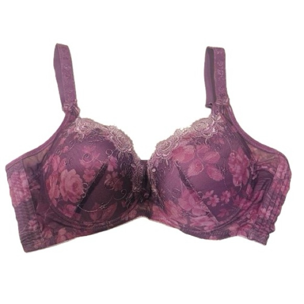 Women Floral Lace Underwire Padded Bra |Dark Purple| 38B Romantic/Sexy/Coquette